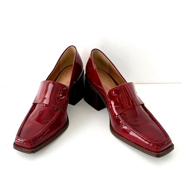 Vince Camuto Segellis Red Patent Leather Stacked Block Loafer Heels, Size 8 EC! - Picture 13 of 13